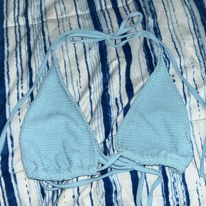 never worn new pacsun ribbed bikini blue top medium triangle string tie back